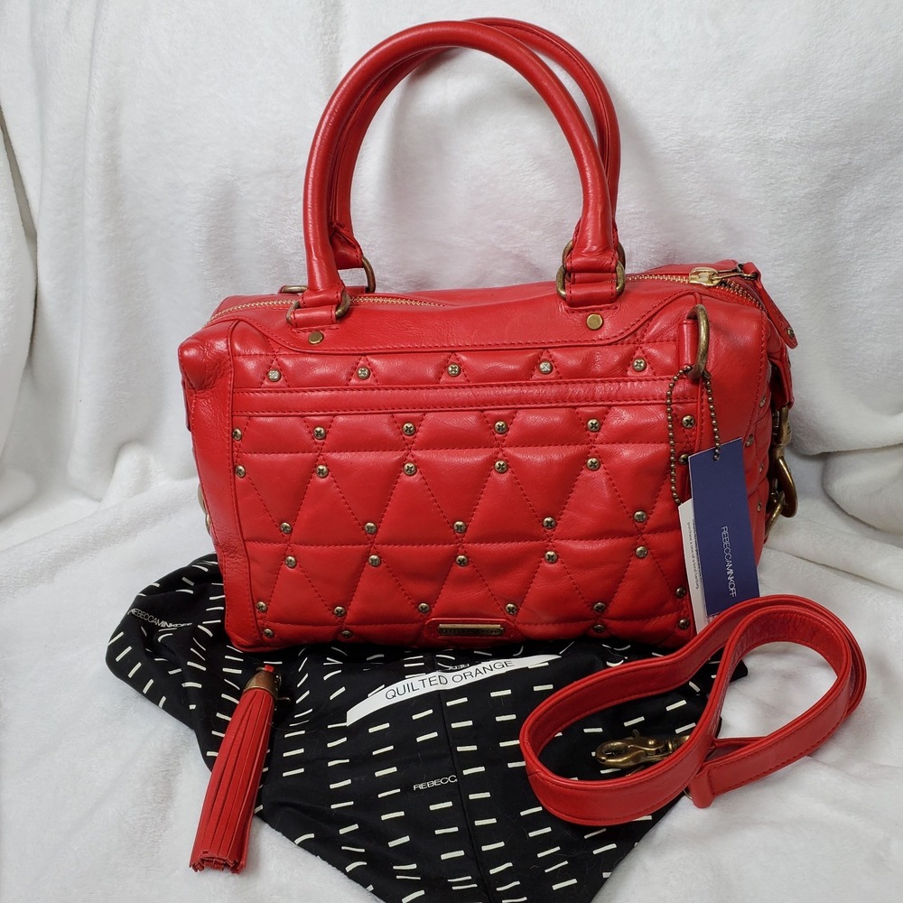 Rebecca Minkoff Red MAB Mini Leather Satchel Handbag Quilted Designer Old Money - Picture 2 of 8